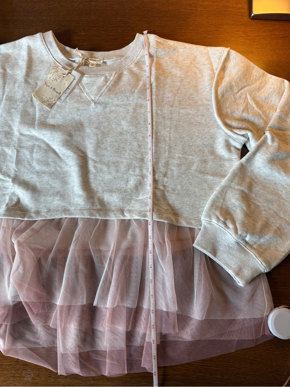 Hem & Thread Gray Pullover with Blush Tulle Tiered Hem - Picture 10 of 15